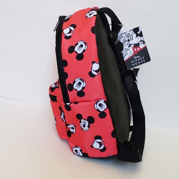NWT Disney Mickey Mouse Red Nylon Mini Backpack, Smiling Laughing Winking Print main image 4
